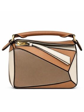 Mini Geo Panel Structured Bag - Brown/Copper/Beige